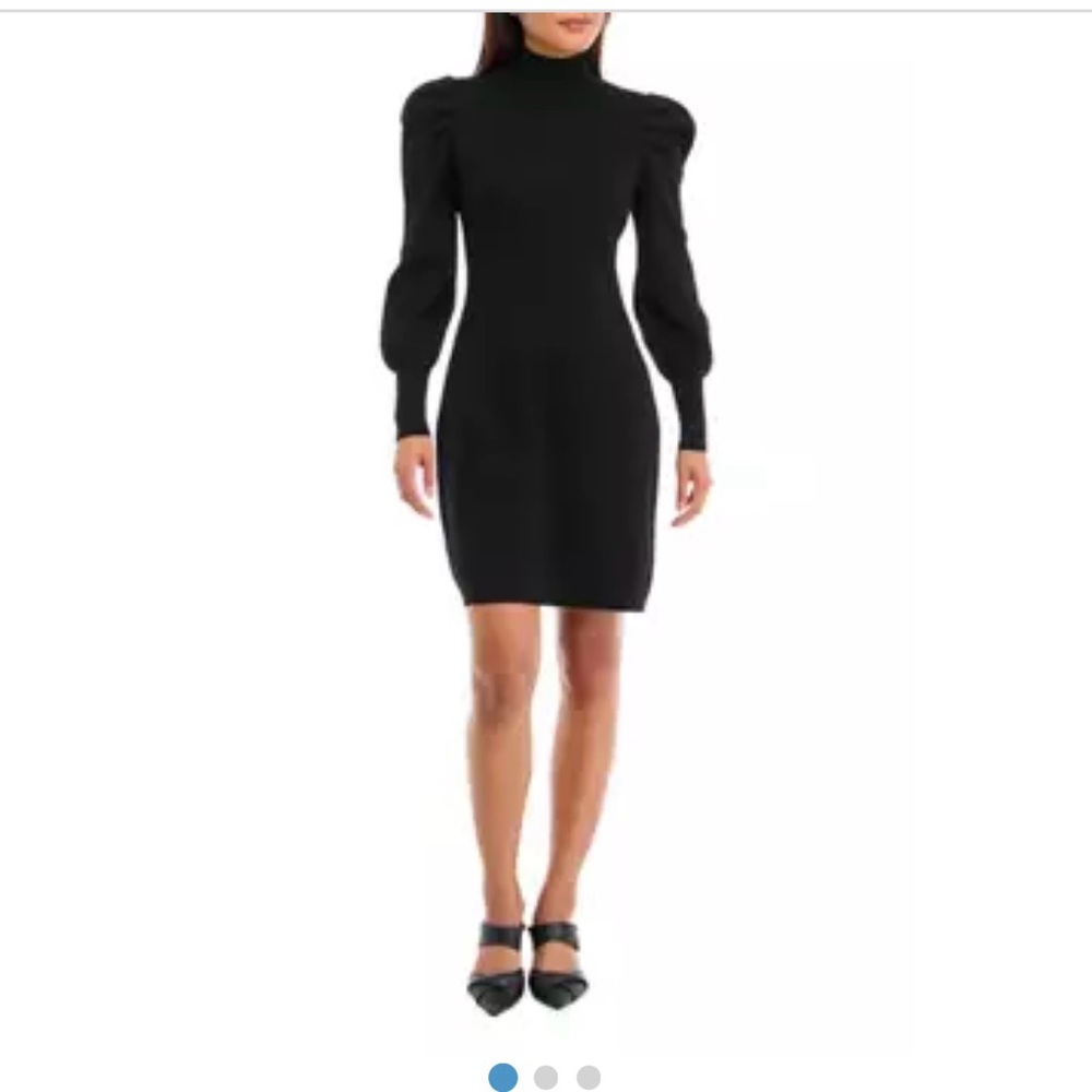 Women's Puff Sleeve Mock Neck Solid Sheath Dress NWT